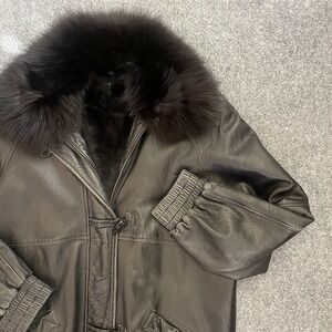 VTG Bomber Jacket Italian Leather Large Fur LinerdUnisex Aviator Mob Boss Coat